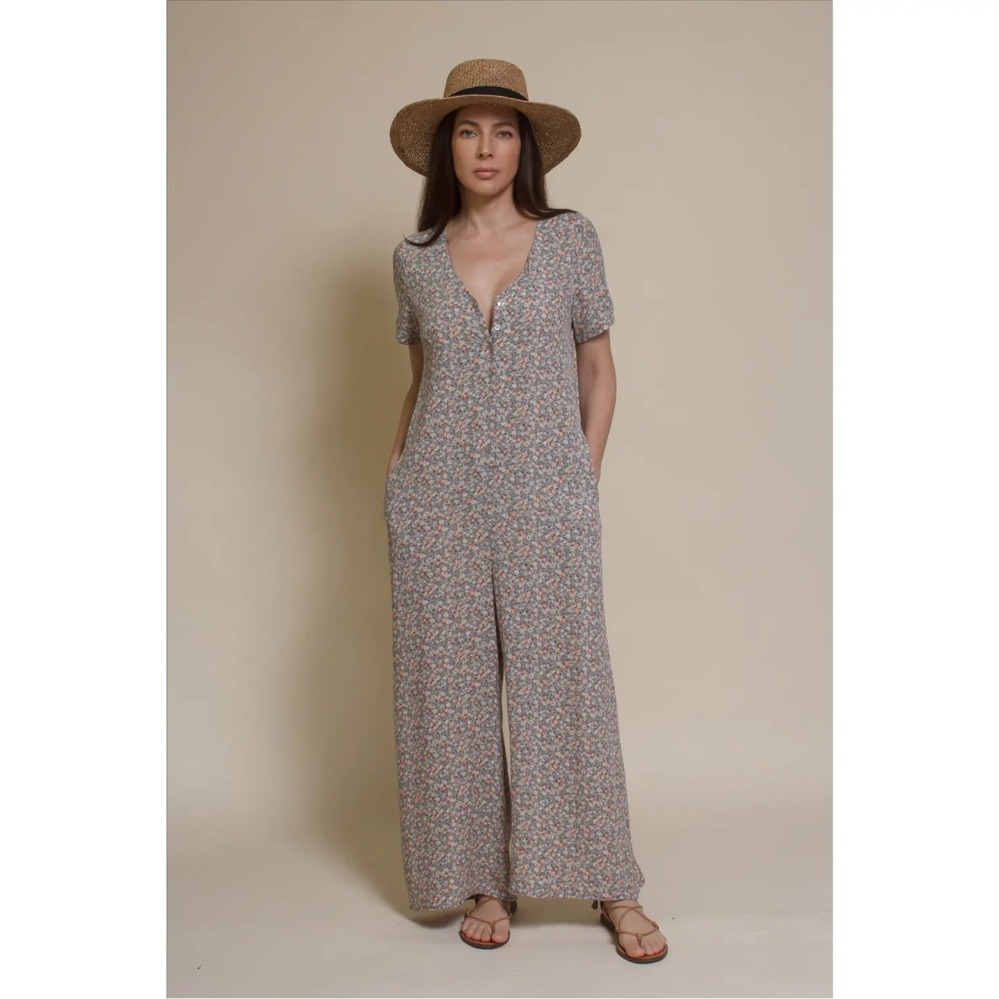 Laurel Ditsy Floral Button Front Jumpsuit