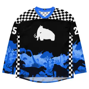 Wooli Mammoth Prehistoric Hockey Jersey - Dubstep Bass Music Fan Merch - Blue Dinosaur Ice Age Rave Outfit - EDM Festival Apparel - Oversized Graphic Jersey