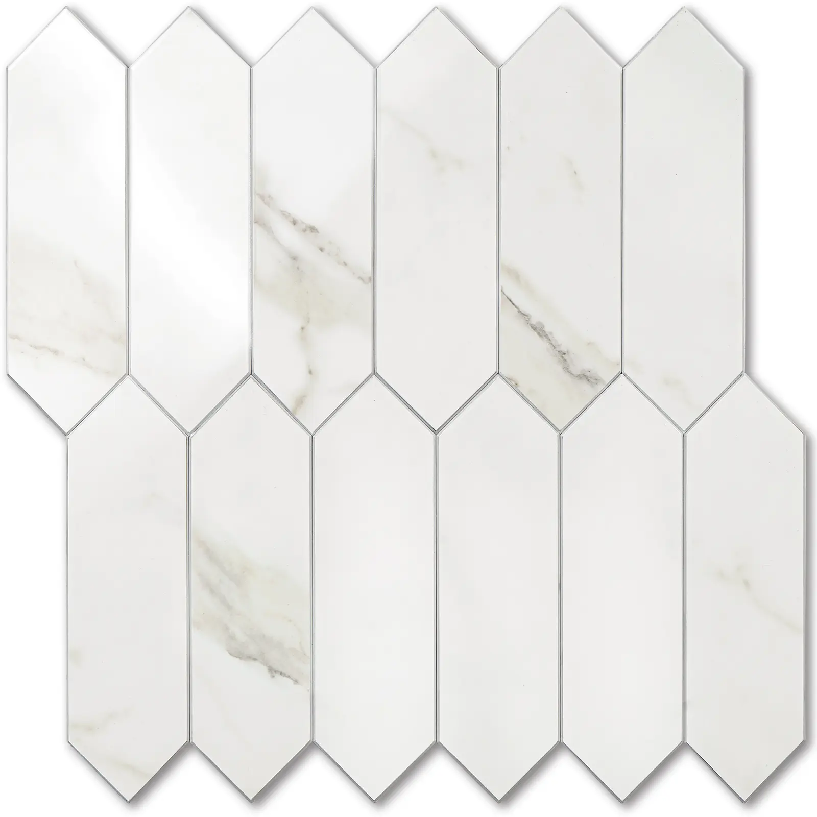 Vamos Tile 10 Sheets Glossy White Marble Backsplash Tile Peel and Stick, 12.8 x 12.8 Inch  Long Hexagon PVC Self Adhesive Mosaic Wall Tiles Stick on Backsplash for Kitchen and Bathroom