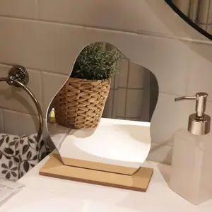 aesthetic mirrorIrregular Aesthetic Vanity Mirror Frameless Decorative Desk Tabletop Acrylic Mirrors with Wooden Stand for Living Room Bedroom and Minimal Spaces Home Decor - Cloud Shape