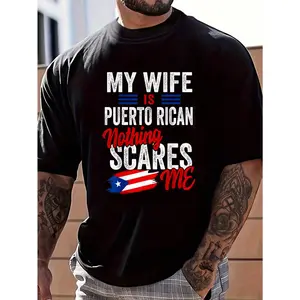 100% Cotton My Wife Is Puerto Rican Puerto Rico Heritage Flag Souvenir T-Shirt Women's Men's Graphic Tee Causal Tops Fashion