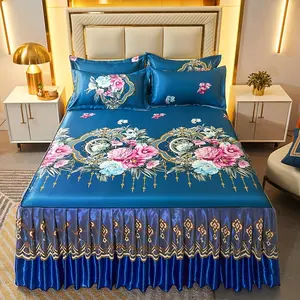 3pcs Luxury Summer Bed Skirt Set - Soft, Breathable, Folding, Floral Pattern Mat with 1 Mat and 2 Pillowcases - Perfect Bedding for Bedroom, Dorm Room, and Guest Room