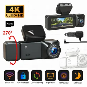 3-Lens 4K Car Dash Cam with 24-Hour Parking Monitoring, Mobile App Connectivity, and 64GB Memory Card
