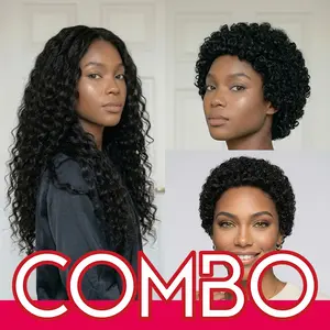 IFLY 3-in-1 Human Hair  Bundle Deep Wave Lace Front  Glueless Afro   Burmese  Half  200% 250% Density Pre Plucked Wear and Go  for Black Women Natural Look Kinky  Soft Bouncy Daily Party Vacation Beginner Friendly Wig curly