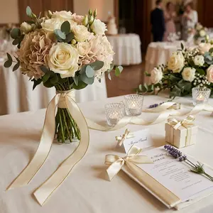 Ivory Satin Ribbon with Gold Edge,Double Faced Satin 1 Inch x Continuous 10 Yards,Ivory Ribbon Use for Crafts, Gift Wrapping, Wedding Card Decoration