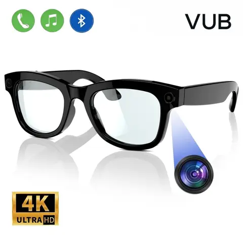 VUB Classic Multifunctional Smart Glasses - 8MP Camera, UV Protection, Glare-Free Vision, Oval Smart Glass Eyewear, Cell Phone Compatible for Photo Capture & Video Recording