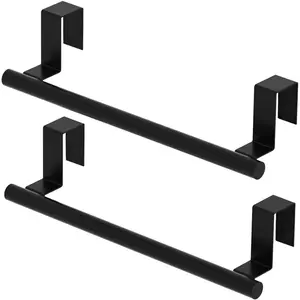 Cabinet Door Towel Holder, Over Cabinet Towel Bar, Stainless Steel Dish Towel Holder for Cabinet Door Kicthen Towel Rack, Matte Black 2 Pack