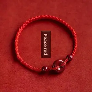 Unisex Adjustable Braided Red String Bracelet, Peace Bead Lucky Charm, Hand-Woven Cinnabar Design, Symbol of Peace and Health, Fashion Costume Jewelry Bangle