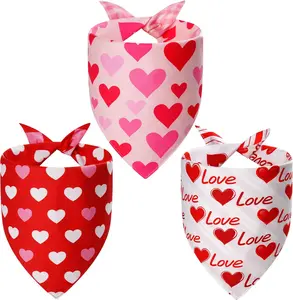Valentines Dog Bandanas Large 3PCS, 6 Pattern Sweetheart Scarf for Boy and Girl, Triangle Reversible Love Bibs Breed for Puppy Pets