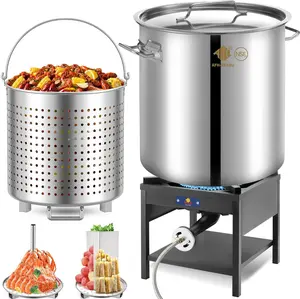 ARC 84QT Stainless Steel Pot with 200,000BTU Propane Fryer, Seafood Boil Pot, Crab Boil Pot, Lobster Pot, Shrimp Boil Pot, Tamale Steamer Pot with Basket and Turkey Fryer Burner