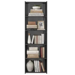 JupiterForce 5-Tier Reversible Open Shelf Bookcase Small Bookshelf Storage Home Black