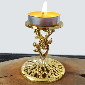 Rose Flower Candle Holder Set, Metal Creative Design, Unique Metallic Finish, Plant Wax Stand, Tabletop Decor for Home Dining Room Hotel Festive Settings