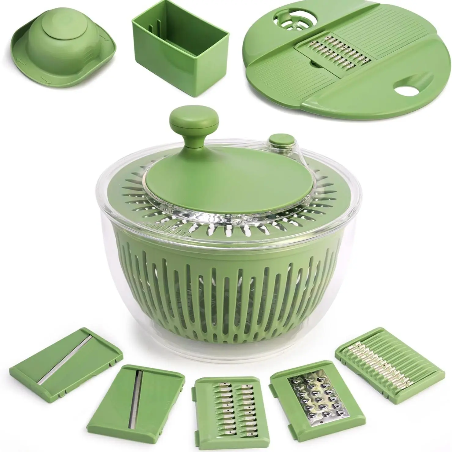 Salad Spinner Large Vegetables Wash Bowl 4.25 Quarts with 5 Blade Slicer & Egg Yolk Strainer Shredder for Efficient Salad Preparation and Food Washing Fruit Utensils Kitchen