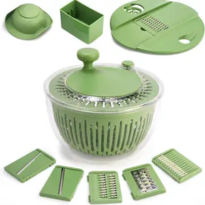Salad Spinner Large Vegetables Wash Bowl 4.25 Quarts with 5 Blade Slicer & Egg Yolk Strainer Shredder for Efficient Salad Preparation and Food Washing Fruit Utensils Kitchen