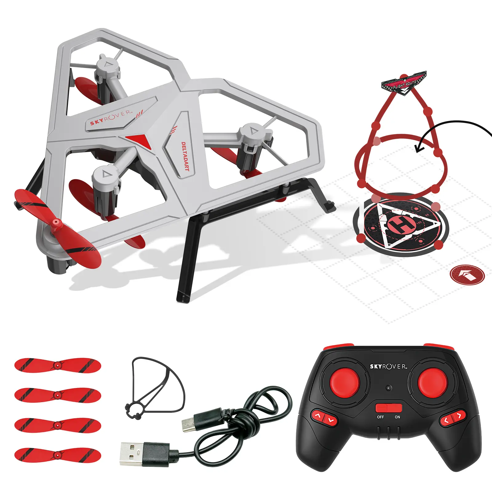 A ALPHA RC Plane for Kids DeltaDart Challenge, 2.4GHz DIY Obstacle Course | Rechargeable Flying Game, 20 Challenges, Beginner-Friendly for Indoor Tabletop Play, Detachable Bumper Guard