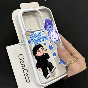 Cute Sad Boyz Cartoon Sticker Phone Case Trendy Kawaii Style for iPhone 17 16 15 14 13 12 11 Plus Pro Max Acrylic Frosted Magnetic Suction Case with Hard Shell