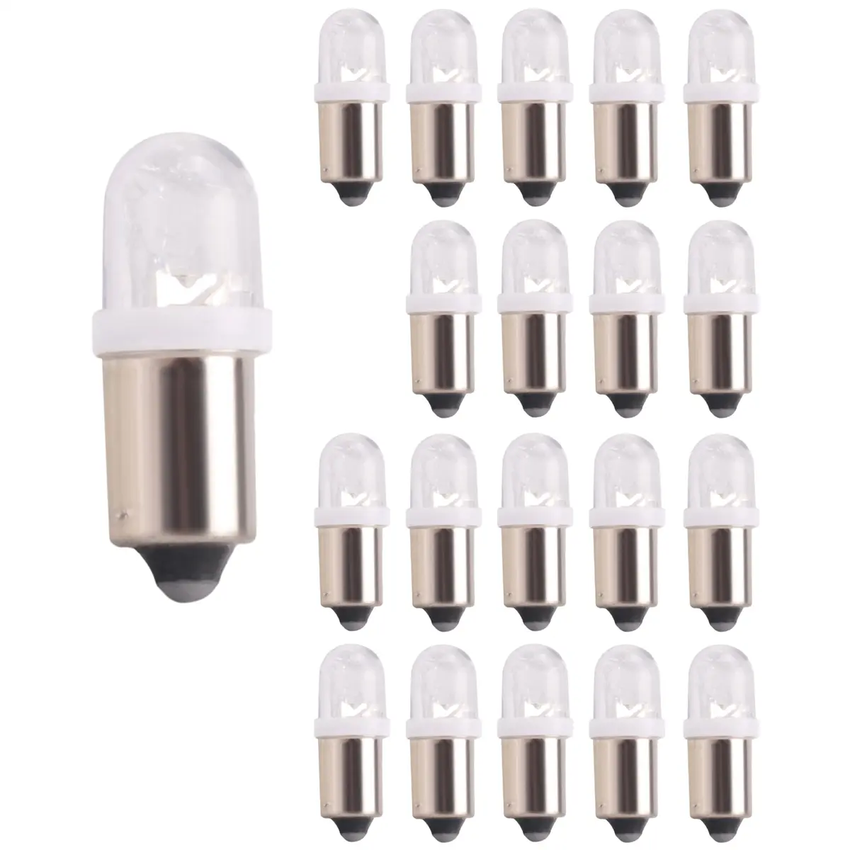 20Pcs Bayonet Base BA9S 1895 H6W 53 57 LED Light Bulbs - 12V White Car Map Lamp, Energy Saving Device, Aluminum Body, Plug & Play, Bulk Packaging, Easy Installation for Vehicles