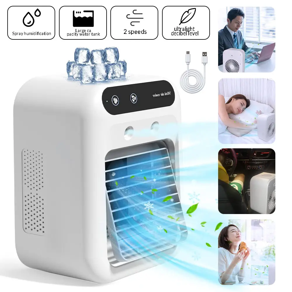 Portable Air Conditioner Fan 3-in-1, Personal Evaporative Cooler with 2 Mist Speeds, 1800mAh Battery & 500ml Water Tank for Bedroom, Office, Camping