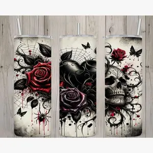20 oz Gothic Rose & Skull Tumbler – Dark Elegance Meets Bold Attitude