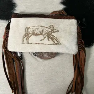 American Darling Crossbody Bag with Brown Trim and Cowhide Design