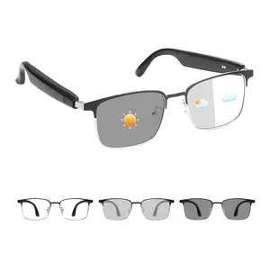 Bluetooth Audio Smart Glasses with Blue Light Protection Open Ear Sound Mic & Speakers Magnetic Charging Color-Changing Polarized Lenses for Women Men