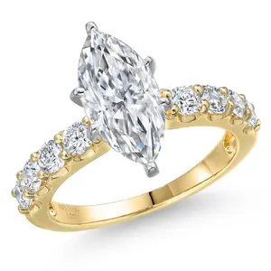 1.88 to 2.88 Cttw IGI Certified Lab Grown Diamond 14K Yellow and White Gold Engagement Ring For Women | Marquise | E-F Color | VS1 Clarity | Wedding Anniversary Ring
