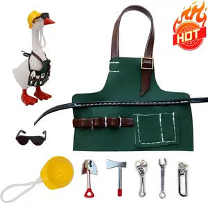 7in Mini Desk Goose Costume Set with Tool Apron Cowboy Hat and Magnetic Decor Accessories Repairman Gardener Work Outfit for Desk Goose Statue
