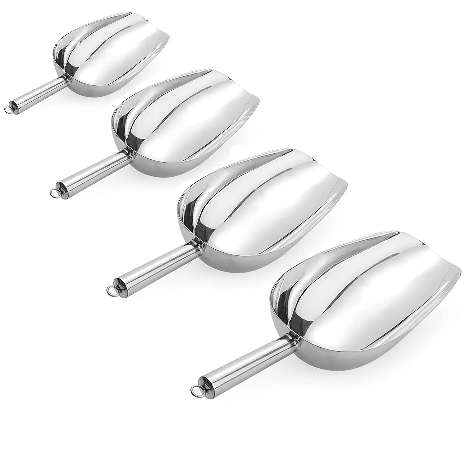 4 Pack Food Ice Scoop, 8Oz, 12Oz, 16Oz, 24Oz Stainless Steel Scoop, Heavy Duty Utility Scoop For Multi-Purpose Use, Candy Popcorn Flour Metal Scoop, Kitchen Bar Party Wedding, Dishwasher Safe
