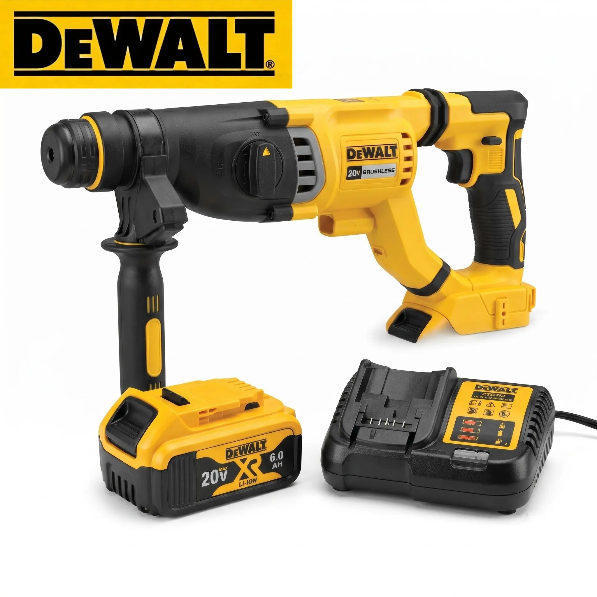 DEWALT 20V Lithium Brushless Power SDS-Plus Rotary Hammer Kit, 3-Mode Cordless Drill with 1Battery 1Charger, Construction Tool for Concrete Drilling, Chiseling, Construction Tools