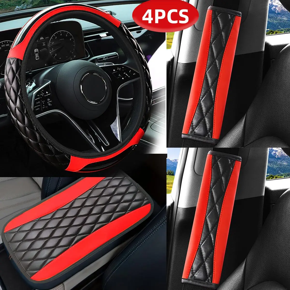 Car Interior Decoration Set, Including Steering Wheel Cover & Shoulder Pad & Armrest Pad, Car Interior Decoration Accessories for Women & Men, Car Interior Accessory, Car Interior Decorative