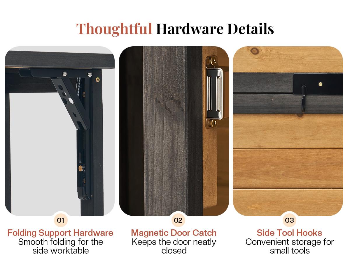 AMERLIFE Solid Fir Wood Outdoor Storage Shed, Garden Tool Shed with Foldable Workbench, Adjustable Shelves, Sloping Roof, Weatherproof Utility Cabinet for Backyard, Patio, Lawn, Poolside