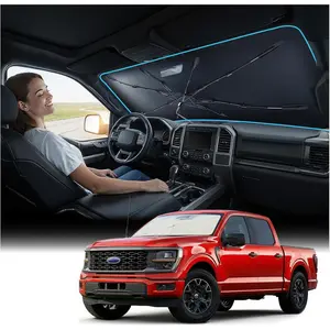 Windshield Sun Shade Umbrella for  F150 F250 F350 & Explorer - [Vinyl Coating Heat Shield] Protect  from Sun Rays & Heat  Keep Cool and Protect Interior, Spring Structure Edge