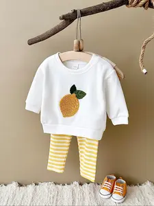 Two-Piece Fresh Cute Fun Lemon Patch Round Neck Sweatshirt + Bright Soft Comfortable Long Pants Baby Toddler Spring Autumn Baby Outfit Set