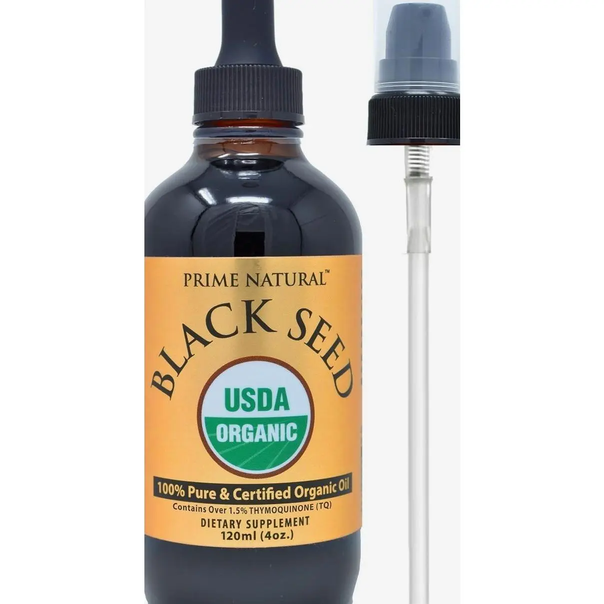 Prime Natural Organic Black Seed Oil 4oz - Cold Pressed Unrefined High Thymoquinone 1.7% USDA Certified - Turkish Origin Potent Nigella Sativa Liquid - Vegan Omega 3 6 9, Antioxidant