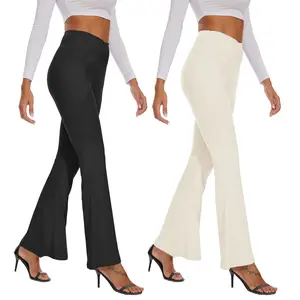 SHOWITTY 2-Pack Flare Leggings for Women with Pockets – Plus Size Crossover High-Waisted Black Spring Outfits