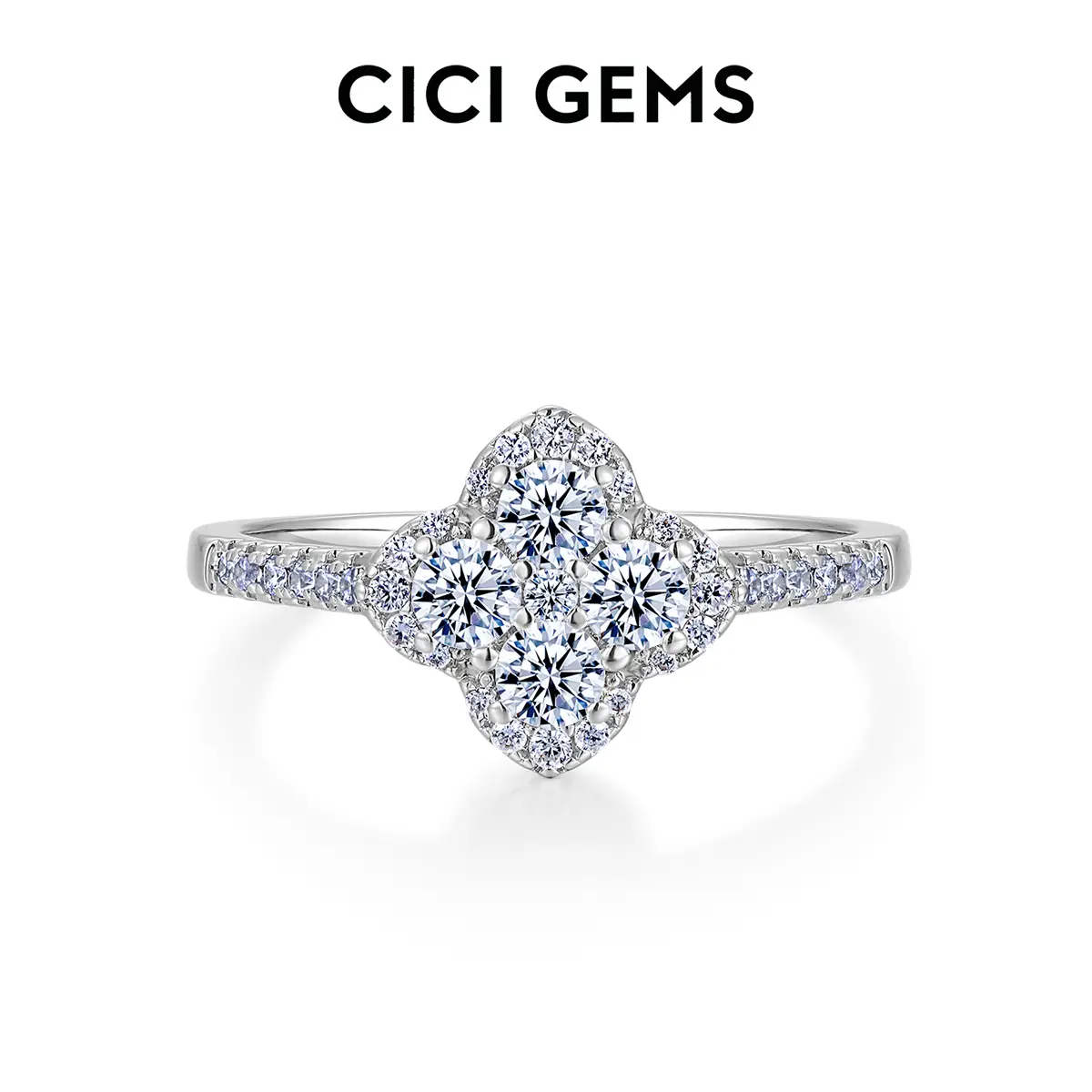 CICI GEMS 1.3CT Lab-Created Moissanite Lucky Ring Brilliant Cut D Color VVS1 Clarity for Women 18K White Yellow Gold Plated Hypoallergenic Wedding Eng