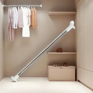 Adjustable Stainless Steel Closet Rod, Durable No-Drill Curtain Rod, Multi-Purpose Hanging Bar for Living Room, Laundry, Balcony, Bathroom Storage Organizer