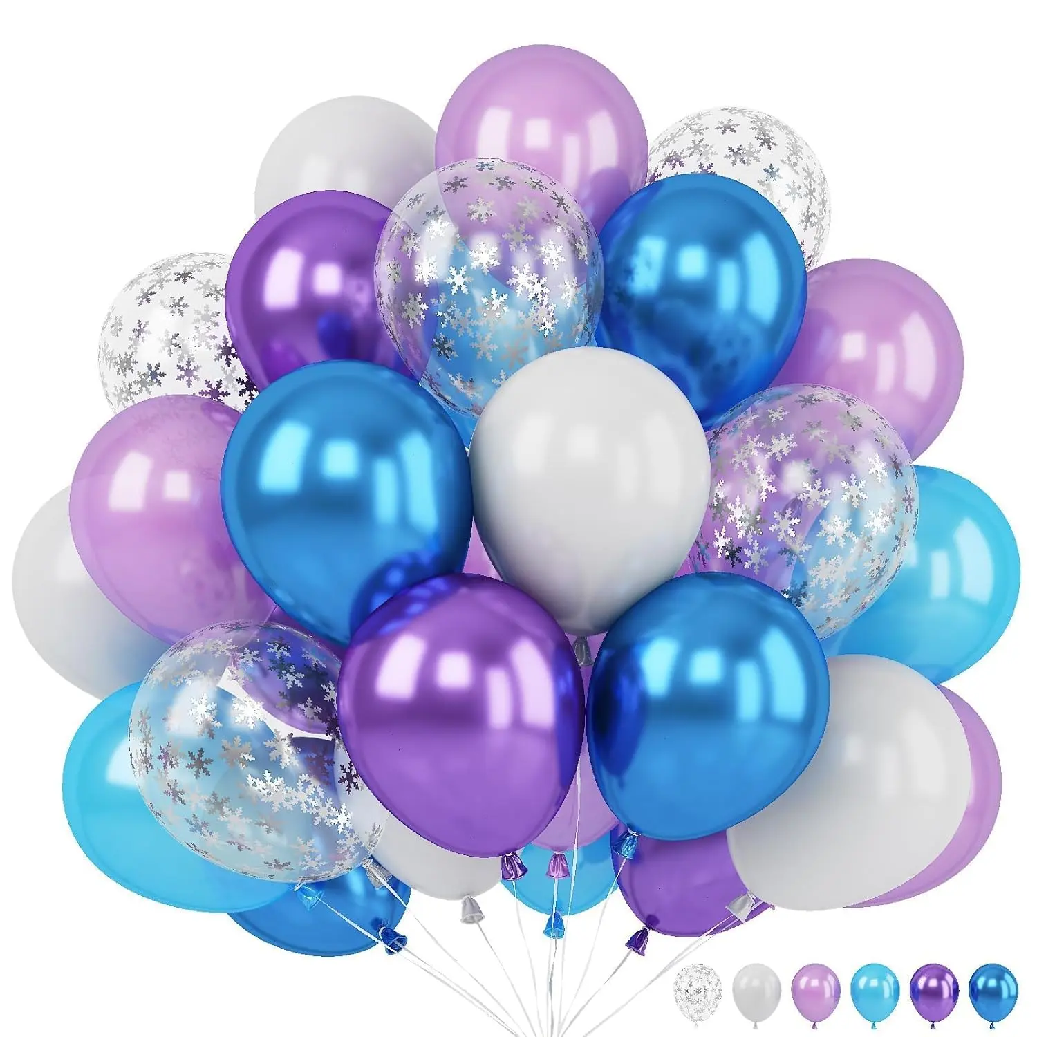 Blue & Purple Snowflake Balloon Set 12-Inch Metallic Confetti Balloons for Winter Birthday Decor