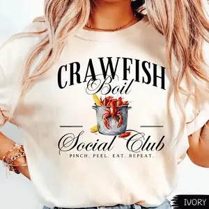 Comfort Colors Funny Crawfish Boil Social Club Southern Crawdaddy Festival Shirt, Retro Crawfish Season Boil Festival Louisiana New Orleans Graphic Tee