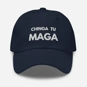 Classic Dad Hat with White Embroidered "Chinga Tu MAGA" Adjustable Strap Low Profile 100% Chino Cotton Twill