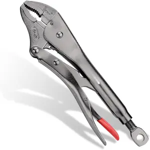 10" Curved Jaw Locking Pliers with Screw Extractor, CR-MO Steel, -Hand Release Locking Pliers, Adjustable Screw,  Anti-Slip Handle for Twisting, Welding and Pin Removal
