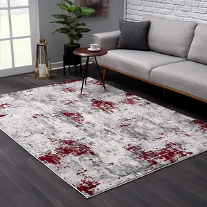 360 Stand 5x8 ft. Modern Abstract Machine-Made Medium Pile Area Rug, Red & Gray, High Traffic, Vintage Vibes, Stain Resistant, Abstract Area Rugs, Machine Washable Rugs