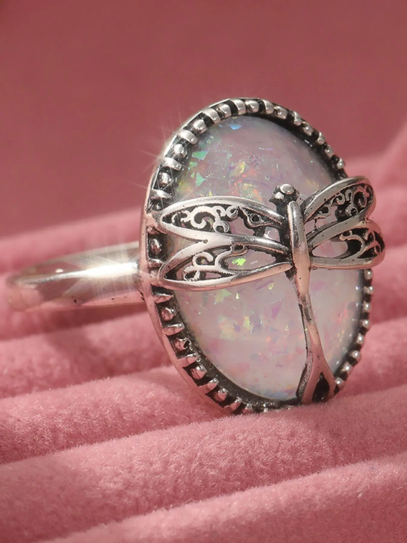 Vintage Boho Style Dragonfly Design Oval Shaped, Boho Style Copper Rings, Boho Statement Ring, Fashion Accessories for Women & Girls, Trendy All-match & Exquisite Jewelry for Birthday Gift