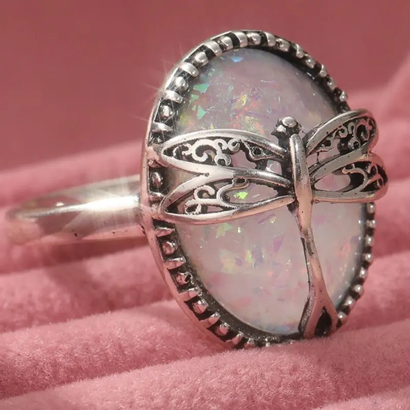 Vintage Boho Style Dragonfly Design Oval Shaped, Boho Style, Boho Statement Ring, Fashion Accessories for Women & Girls, Trendy All-match & Exquisite Jewelry for Birthday Gift, Beautiful Rings