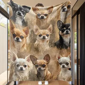 Vintage Chihuahua Puzzle Pattern Fleece Blanket - Soft Flannel Throw with 6 Adorable Dog Designs, Mixed Colors for Home Decor, Sofa, Bed, Floor & Outdoor Travel - Cozy Multi-Season Gift for Pet Lovers, Chihuahua Gifts, Home Decor Accessory, Playful Home