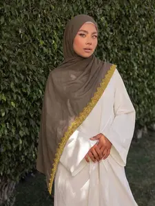 1pc Solid Chiffon Hijab for Women, Wave Sequins Fashion Design, Micro Sparkle Hijab for Daily Wear and Parties