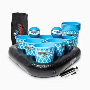 BasketPong® H2O Inflatable Pool Raft Ultimate Floating Party Game with 2 Racks 12 Buckets 2 Mini Basketballs Hand Pump Carry Bag for Poolside Beach Lake Fun