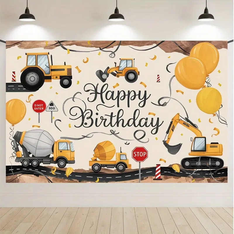 Playful Construction-Themed Colorful Printed Lightweight Polyester Party Banner - Backdrop for Parties, Wedding & Home Wall Decor, Birthday Photo Prop, Gift Supplies