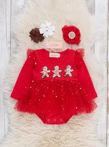 Gingerbread Sparkle Embroidered Tulle Romper