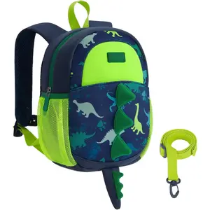 ST-16 Toddler Backpack for Boys 2-4 Small Cute Dinosaur Backpack with Kids Leash, 3D Cartoon Preschool Kindergarten Bookbag for Pre-k, Green